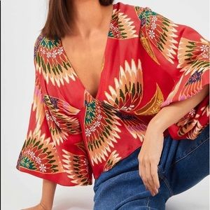 Farm Rio Red Toucan Bell-Sleeve Blouse Top